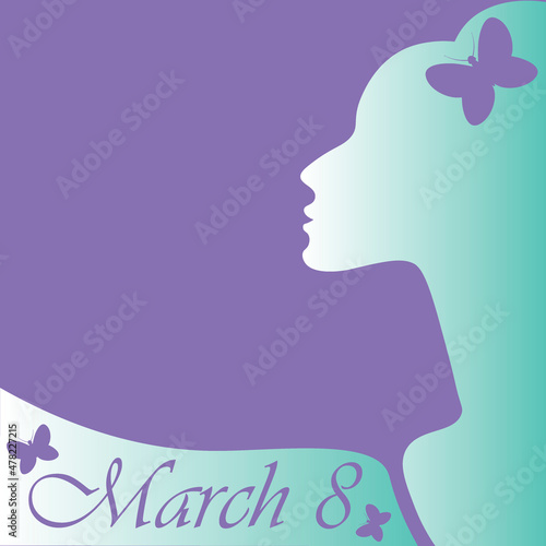 International Women Day on March 8, feminism. Elegant female profile, monochrome. Design element