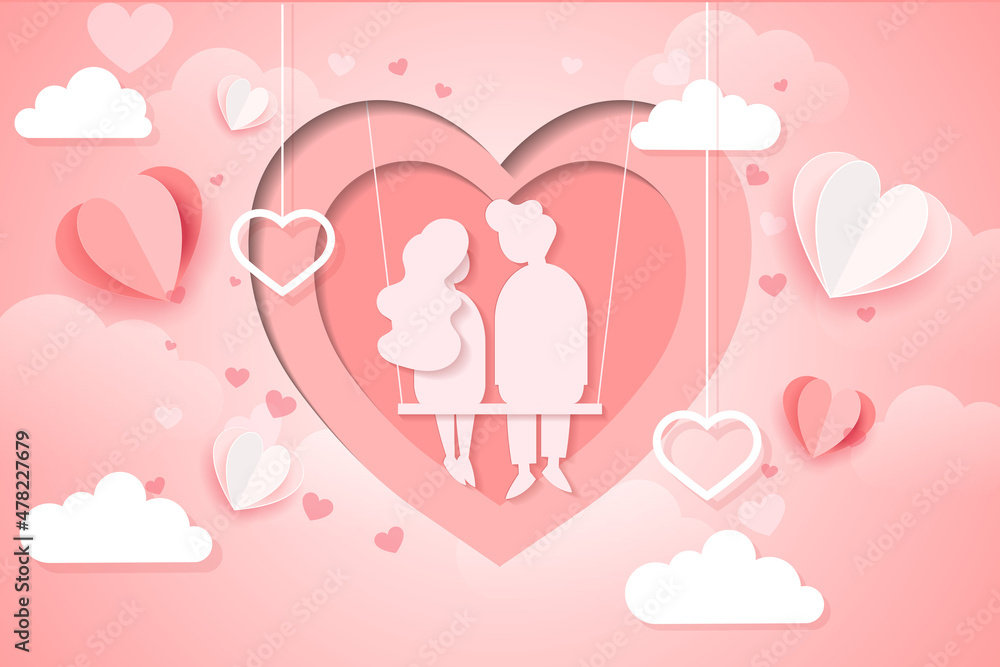 valentine day background with paper cut style	