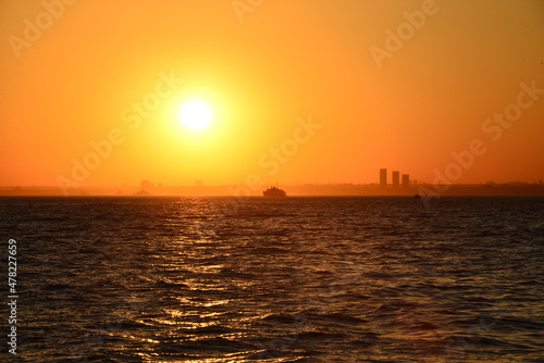 Sunset and ship and city, Istanbul, Turkey © halitomercamci