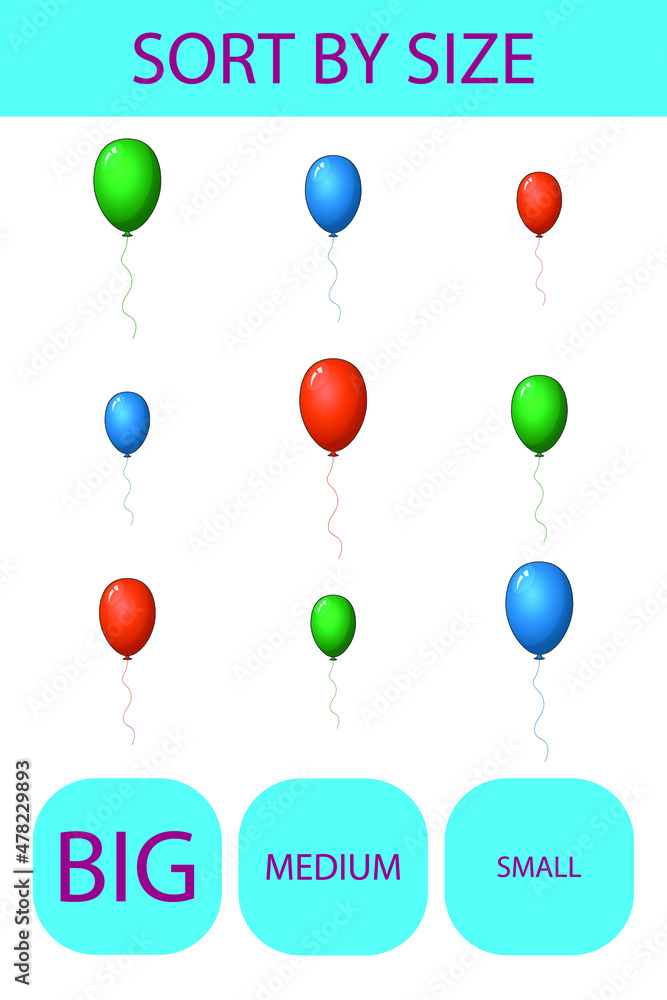 Match the toys balloons by size large, medium and small. Children's educational game.