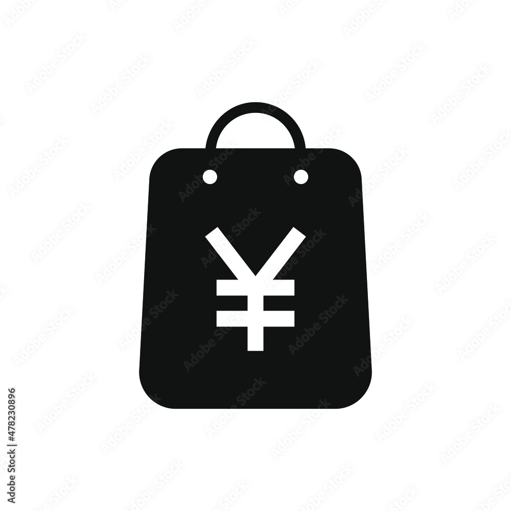 Yen symbol on shopping bag icon design isolated on white background. Vector illustration Yen symbol on shopping bag icon design isolated on white background. Vector illustration