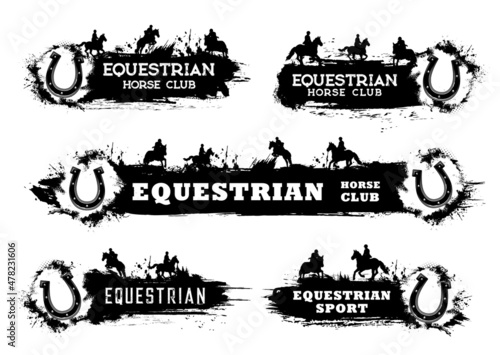 Fotografia Horse racing, polo and riding equestrian sport grunge vector banners