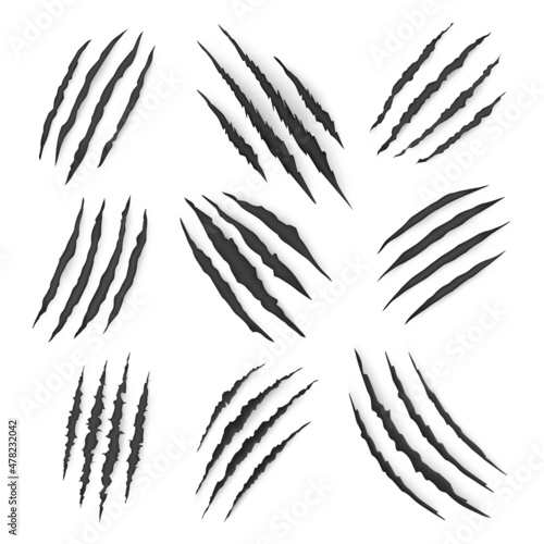Dragon, bear or tiger claw marks and torn scratches, vector. Cracks form animal claw scratches, wild beast paw marks with sharp fissures texture, damaged breaks and hollow scraps, black on white