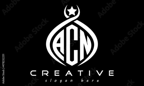 ACN three letters monogram curved oval initial logo design, geometric minimalist modern business shape creative logo, vector template