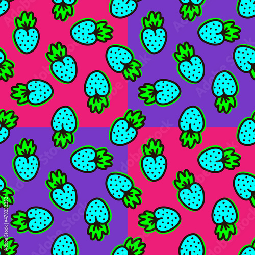 Seamless colorful background with bright blue berries. Vector illustration. Neon pattern 