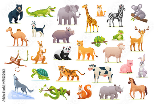 Set of cute wild animals in cartoon style