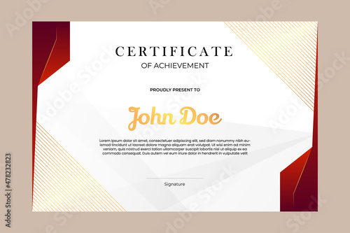 Certificate template design with simple and premium golden, red in luxury geometric shape style