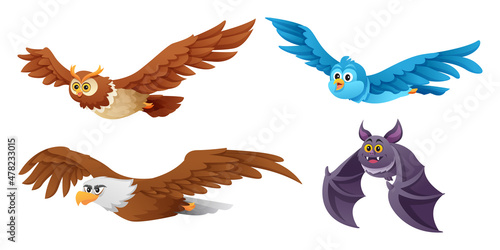 Set of different flying birds illustration