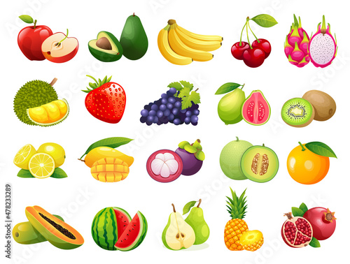 Set of fresh fruits icons illustration