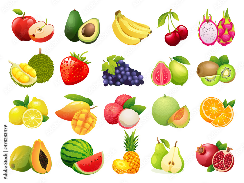 Set of colorful fruits illustration Set of colorful fruits illustration