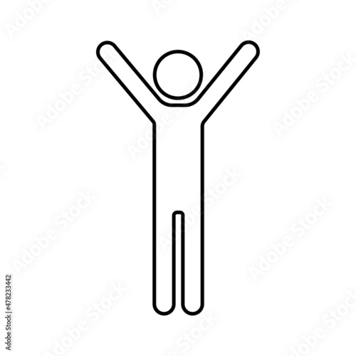 Man silhouette with hand up. Human icon. Simple design. Outline shape. User profile. Vector illustration. Stock image. 