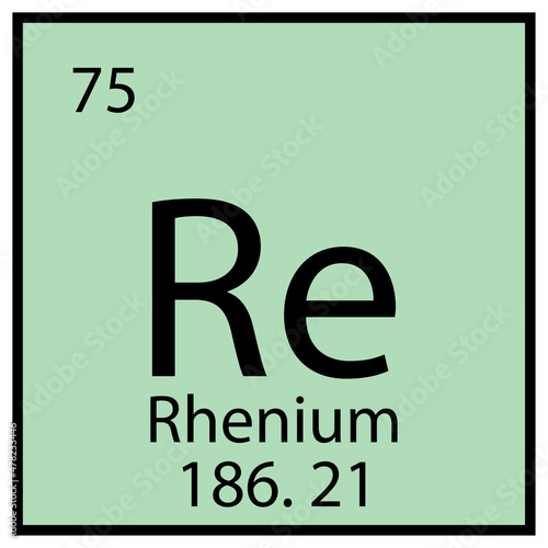 Rhenium element. Mendeleev table. Chemical icon. Square frame. Blue background. Vector illustration. Stock image. 