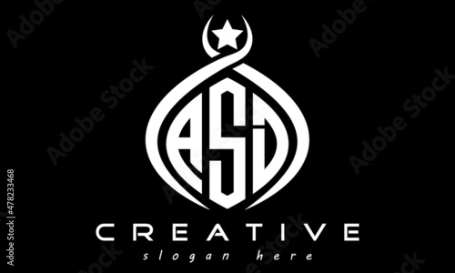 ASD three letters monogram curved oval initial logo design, geometric minimalist modern business shape creative logo, vector template