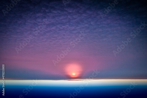 aerial airborne sunset sky