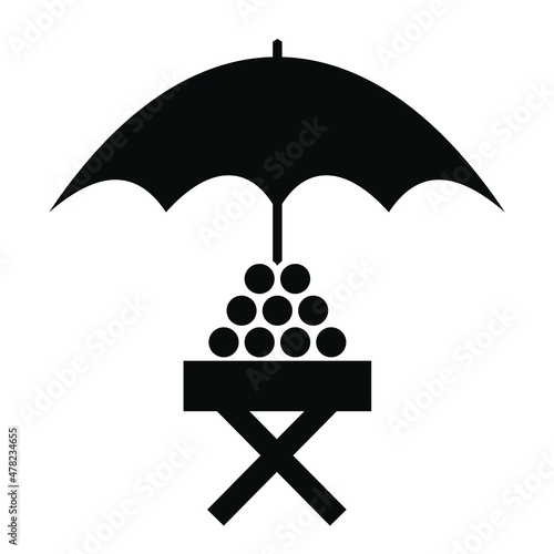 shopping, markets,fruit stand with parasol, black vector icon