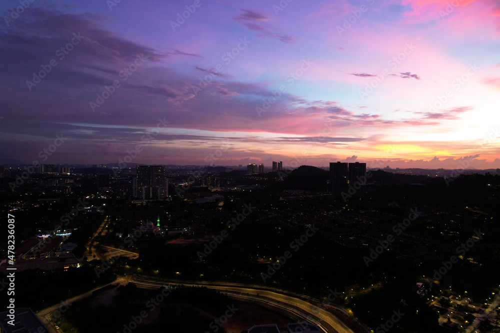 Aerial view of beautiful twilight sky