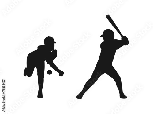 野球部　シルエット　クラブ活動　部活　練習　スポーツ　中高生　全身　イラスト