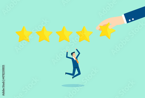 Customer feedback stars rating, business and investment rating, businessman added to 5 stars rating