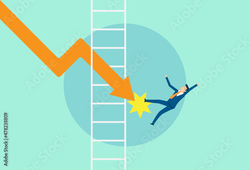 Aspiration businessman falling from stair cases, career position investor losing money