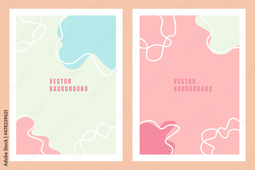 Set of stylish templates with organic abstract shapes and line in nude colors. Pastel background in minimalist style. Contemporary vector Illustration Set of stylish templates with organic abstract shapes and line in nude colors. Pastel background in minimalist style. Contemporary vector Illustration