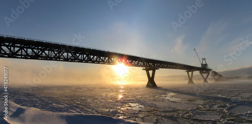 Freezing morning at Deh Cho Bridge construction site