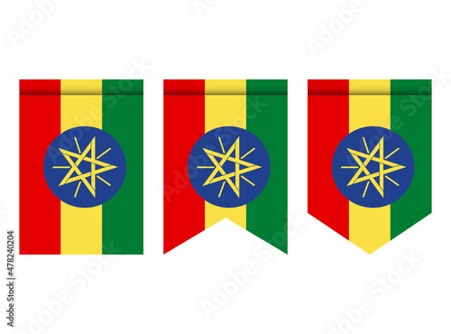 Ethiopia flag or pennant isolated on white background. Pennant flag icon.