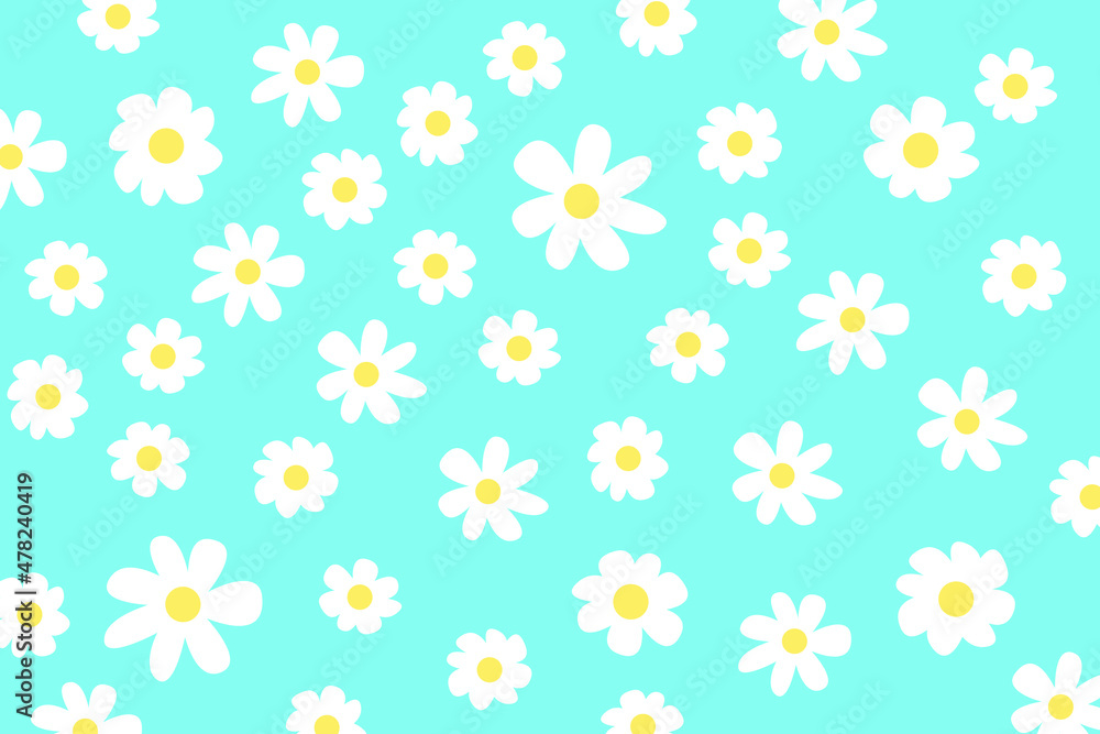 abstract beautiful daisy yellow white flower blossom botanical floral seamless pattern nature bright blue sea wide background wallpaper vector illustration