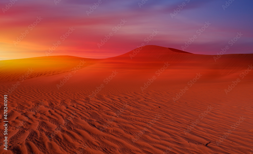 Orange ripple sand dune desert at sunset - Namibia, Africa