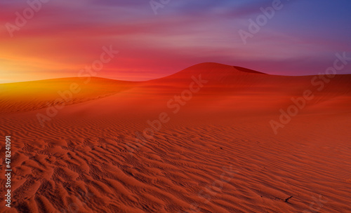 Orange ripple sand dune desert at sunset - Namibia  Africa