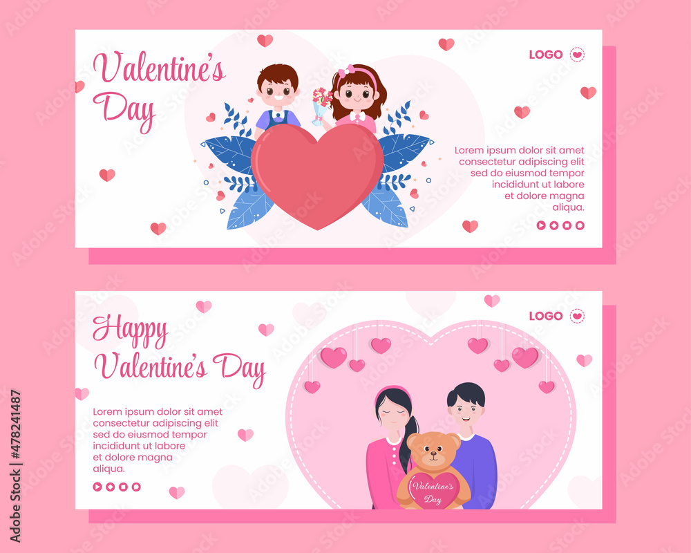 Happy Valentine's Day Banner Template Flat Design Illustration Editable of Square Background for Social media, Love Greeting Card or Web