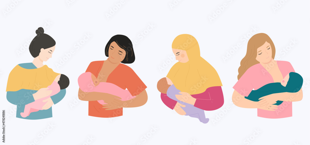 diversity woman breastfeeding baby illustration collection diversity woman breastfeeding baby illustration collection