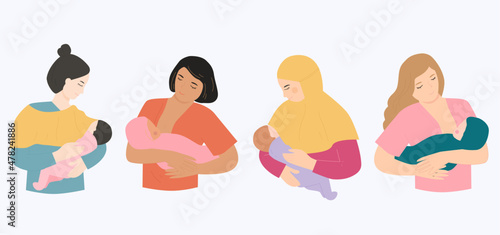 diversity woman breastfeeding baby illustration collection