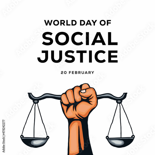 world day of social justice design vector illustration with hand holding scales of justice