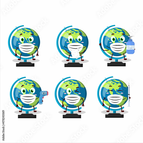 A picture of globe ball cartoon design style keep staying healthy during a pandemic