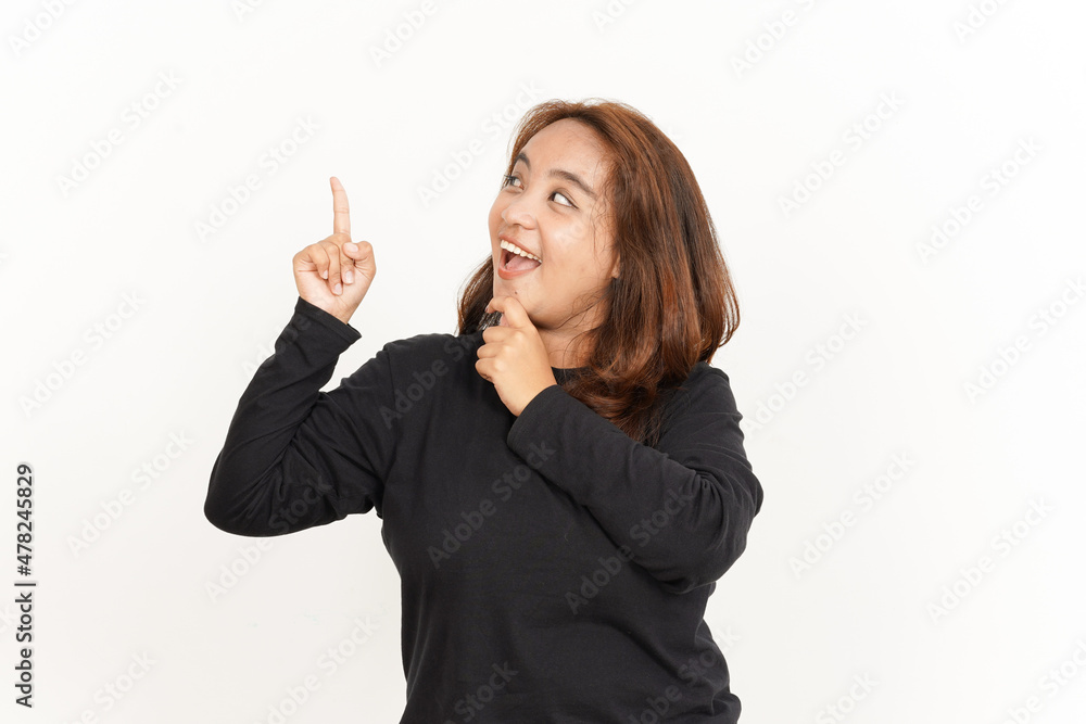 Thinking Gesture Of Beautiful Asian Woman Wearing Black Shirt Isolated On White Background Thinking Gesture Of Beautiful Asian Woman Wearing Black Shirt Isolated On White Background