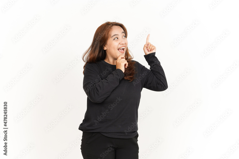 Thinking Gesture Of Beautiful Asian Woman Wearing Black Shirt Isolated On White Background Thinking Gesture Of Beautiful Asian Woman Wearing Black Shirt Isolated On White Background