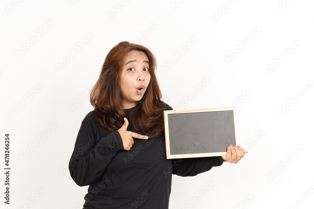 Showing, Presenting and holding Blank Blackboard Of Beautiful Asian Woman Wearing Black Shirt Showing, Presenting and holding Blank Blackboard Of Beautiful Asian Woman Wearing Black Shirt