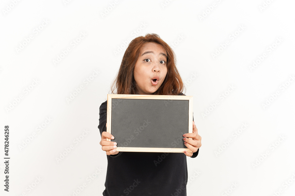 Showing, Presenting and holding Blank Blackboard Of Beautiful Asian Woman Wearing Black Shirt Showing, Presenting and holding Blank Blackboard Of Beautiful Asian Woman Wearing Black Shirt