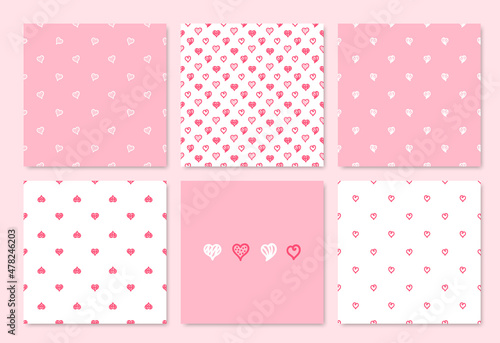 Heart Seamless Pink Backgrounds for Valentines Day. Vector Set of Seamless Patterns with Hearts.