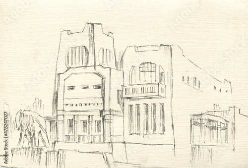 northern art nouveau building sketch 