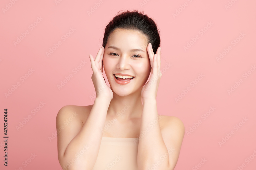 Beautiful young asian woman with clean fresh skin on pink background, Face care, Facial treatment, Cosmetology, beauty and spa, Asian women portrait. Beautiful young asian woman with clean fresh skin on pink background, Face care, Facial treatment, Cosmetology, beauty and spa, Asian women portrait.