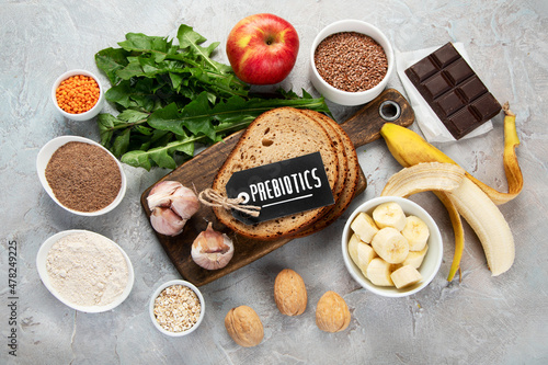 Best sources of prebiotic on light background. photo