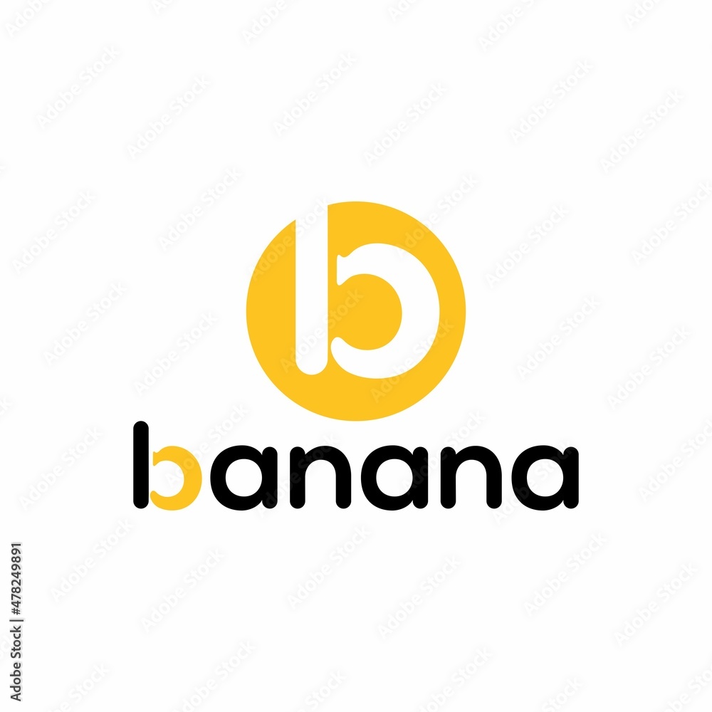 banana icon and B letter logo negative space logo vector design, modern logo, minimalist logo, black white