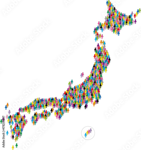 カラフルな人々が集まった日本地図