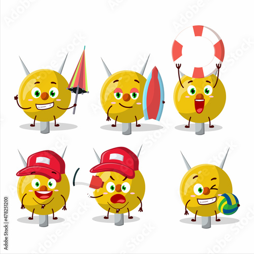Happy Face term stationery cartoon character playing on a beach