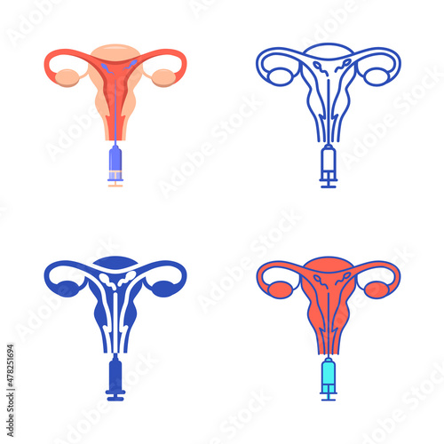 Intrauterine insemination icon set in flat and line style