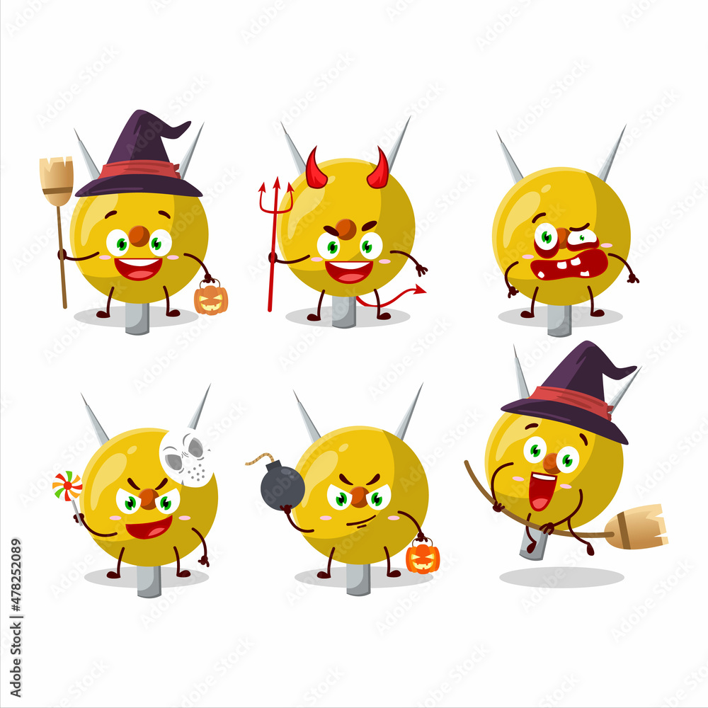 Halloween expression emoticons with cartoon character of term stationery