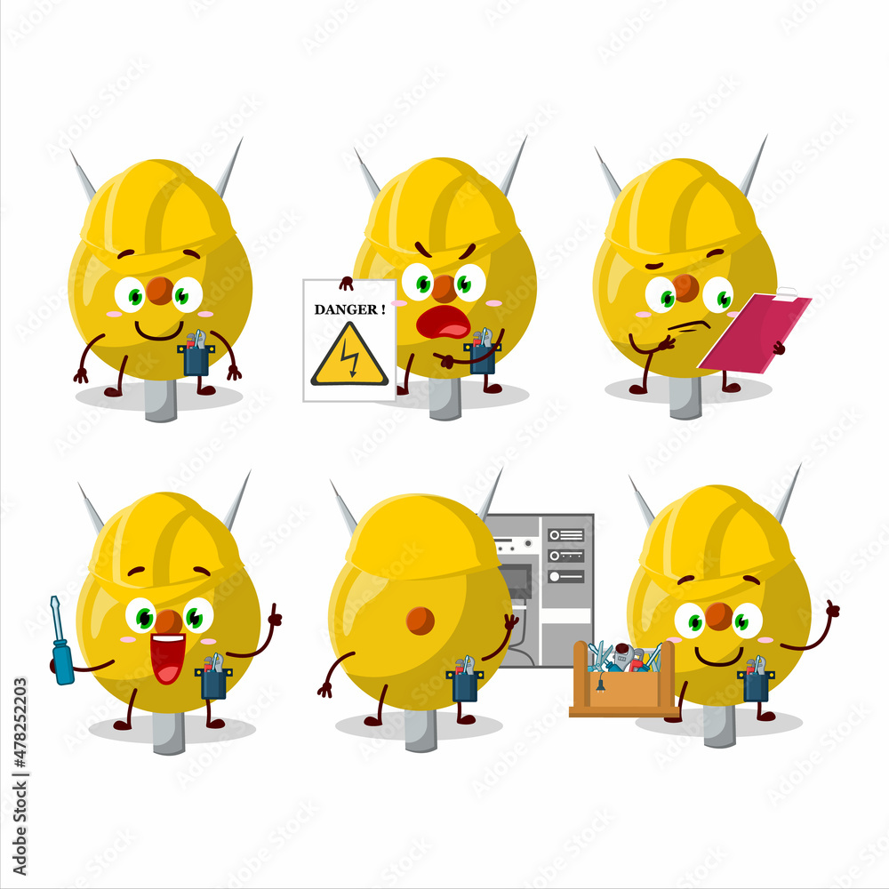 Professional Lineman term stationery cartoon character with tools Professional Lineman term stationery cartoon character with tools