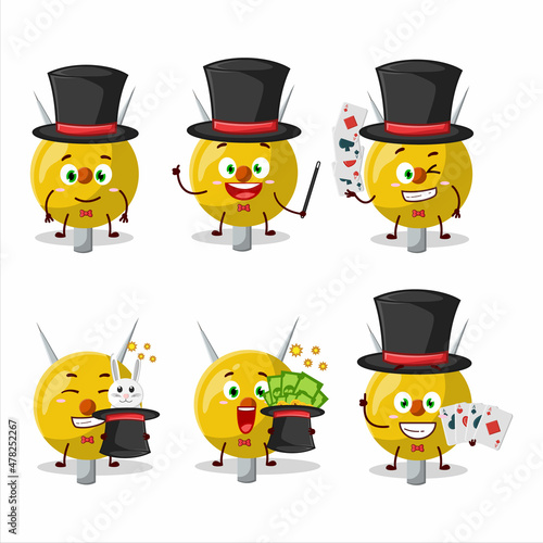 A term stationery Magician cartoon character perform on a stage