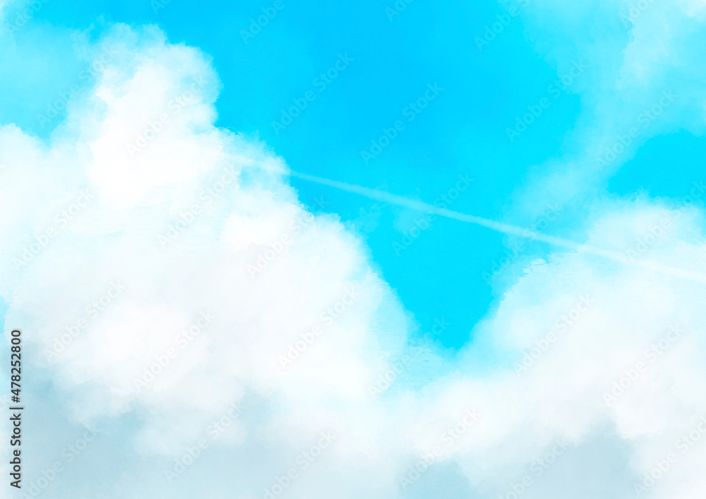 青空と雲の水彩風イラスト素材 青空と雲の水彩風イラスト素材